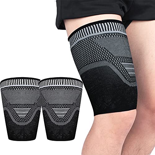 POKEAT 2Pcs Thigh Guard Protector Leg Support Compression Bandage Adjustable Compression Sleeve for Arthritis Relief Ligament Injury Tendinitis Strain,Black,XL