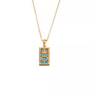 AYNN 18k Gold Plated 316L Stainless Steel Square Colorful Enamel Tarot Cards Pendant Necklace Jewelry Hypoallergenic (Empress)