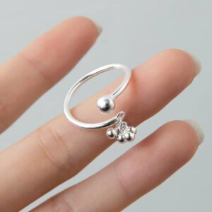 Izpack Tiny Balls Stacking Open Ring for Women Teen Girls Bead Ball Drop Dangle Adjustable Statement Wrap Knuckle Finger Bands Wedding Promise Thin Rings Personalized Jewelry Gifts Bff Birthday