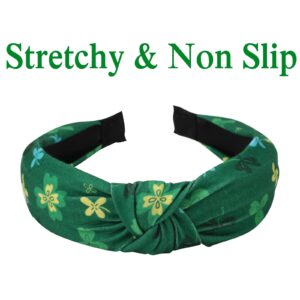 Budsmile Shamrock Headbands for Women Girls Gifts St. Patrick's Day Hairbands Lucky Green Non Slip Hair Hoop Bow Knotted Wide Yoga Hair Band Hair Accessories