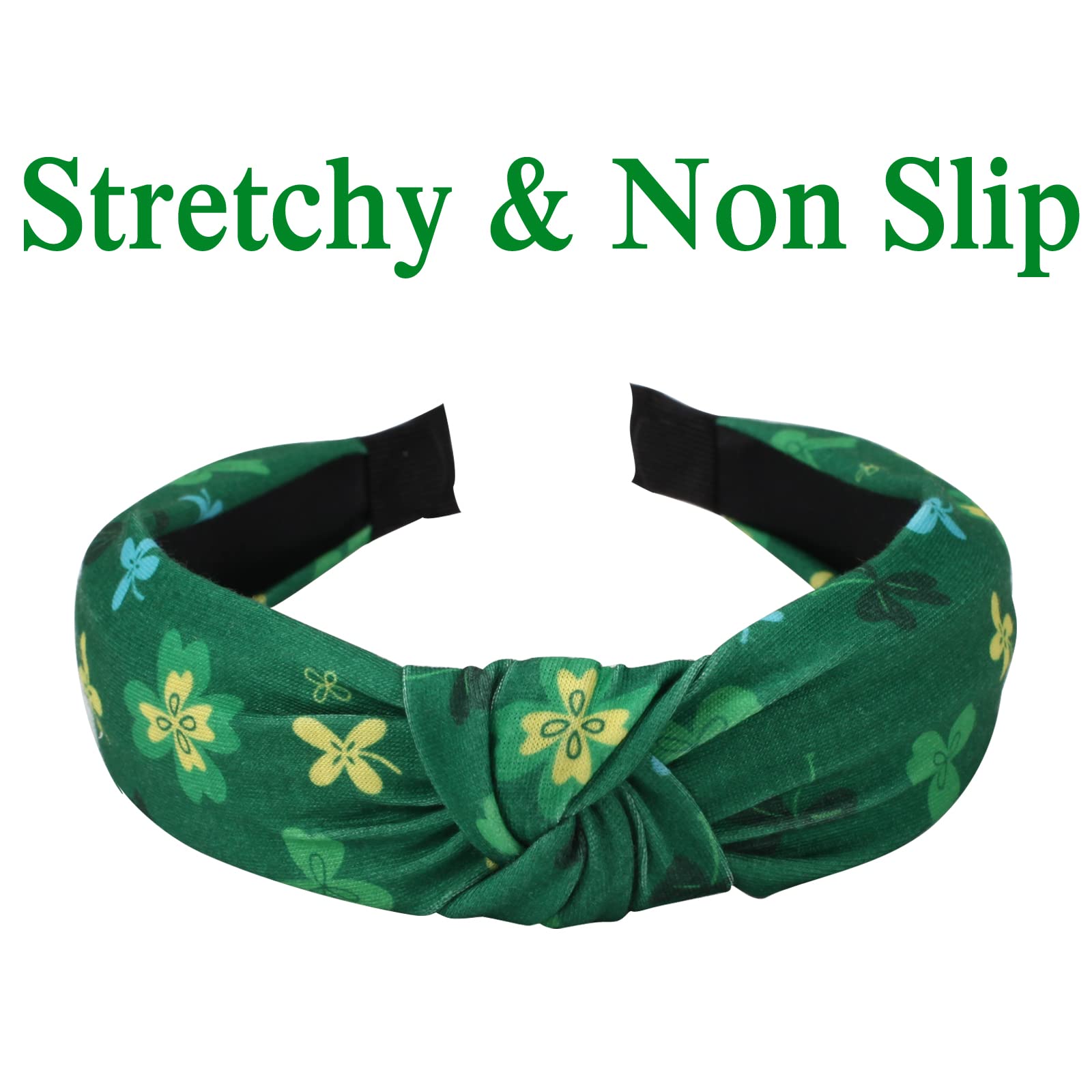 Budsmile Shamrock Headbands for Women Girls Gifts St. Patrick's Day Hairbands Lucky Green Non Slip Hair Hoop Bow Knotted Wide Yoga Hair Band Hair Accessories