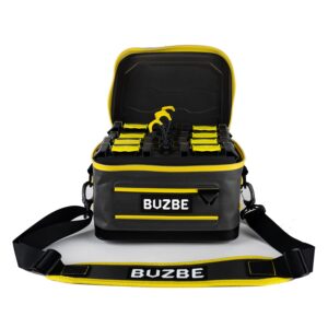 BUZBE Swarm 15 Modular Tackle Bag, Premium Waterproof Tackle Bag, Customizable Fishing Tackle Bag, Compact Dry Bag, Saltwater Fishing Tackle Bag, Grey and Yellow