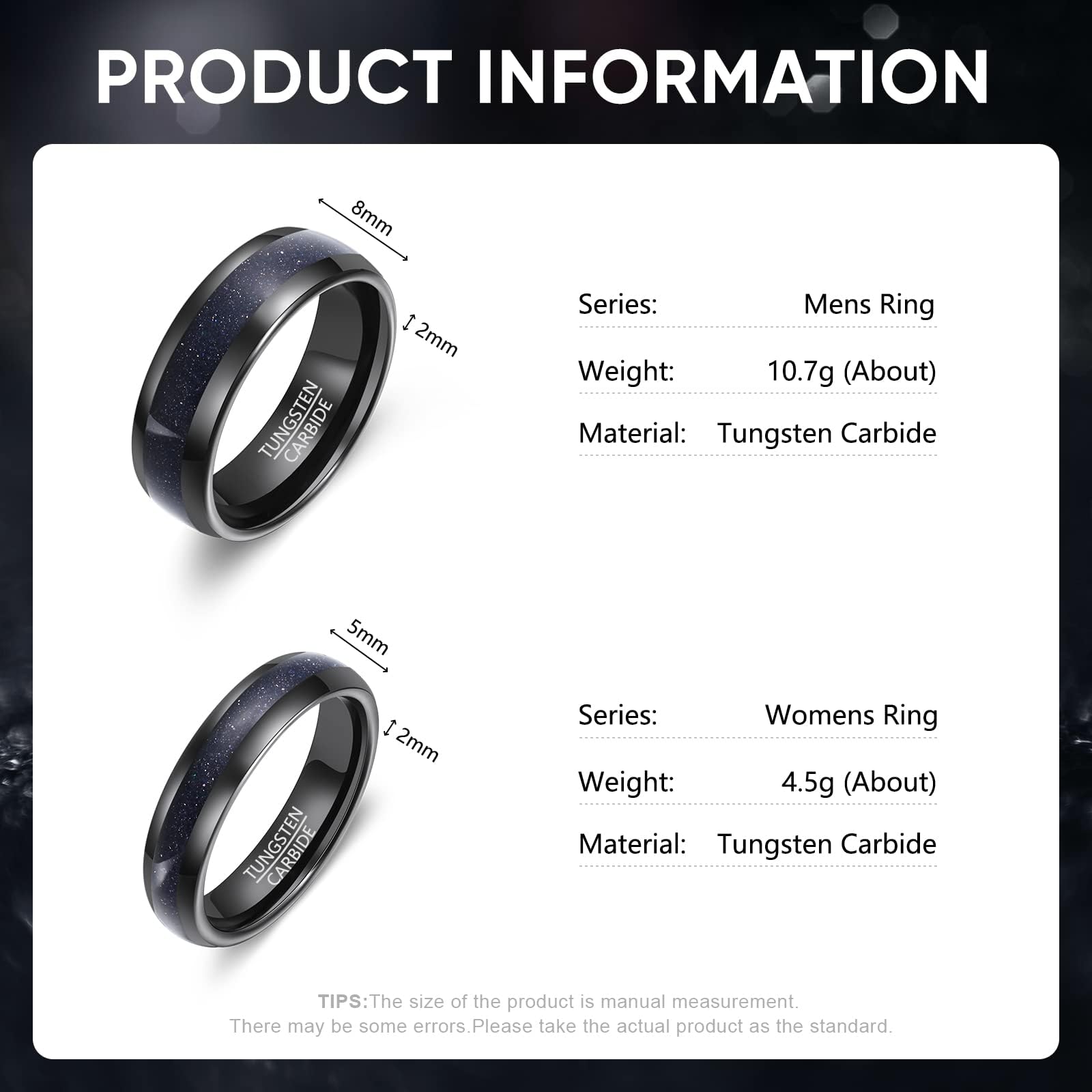 GIOXRNO Free Engraving Promise Rings Set for Couples Custom Engagement Wedding Rings Set for Him and Her Great Rift Nebula Galaxy Tungsten Promise Rings Set for Men Women