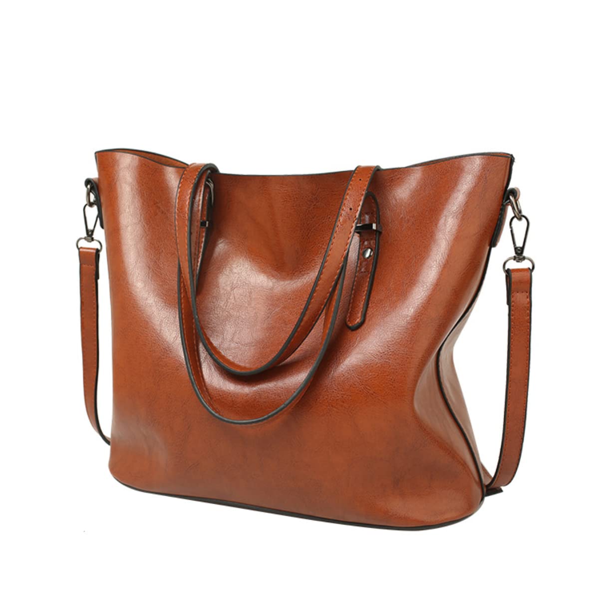 Women's oily leather totebag,Vertical zipper open shoulder bag,Women's cross body bag (Khaki)