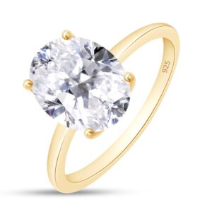 SAVEARTH DIAMONDS 2.75CT 925 Sterling Silver 14K Yellow Gold Plated Engagement Rings 8X10MM Oval Cut Solitaire Lab Created Moissanite Wedding Promise Rings for Her Wedding Bands for Women-7.5