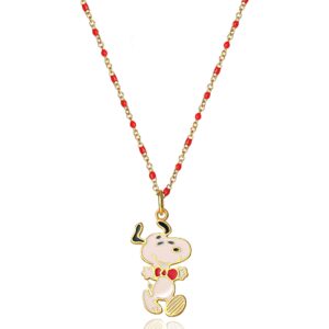 PEANUTS Womens Snoopy Necklace 18" - Gold Flash Plated Sterling Silver Necklace with Snoopy Charm - Snoopy Jewelry - Officially Licensed