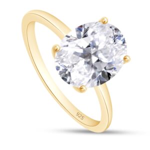 SAVEARTH DIAMONDS 2.75CT 925 Sterling Silver 14K Yellow Gold Plated Engagement Rings 8X10MM Oval Cut Solitaire Lab Created Moissanite Wedding Promise Rings for Her Wedding Bands for Women-7.5