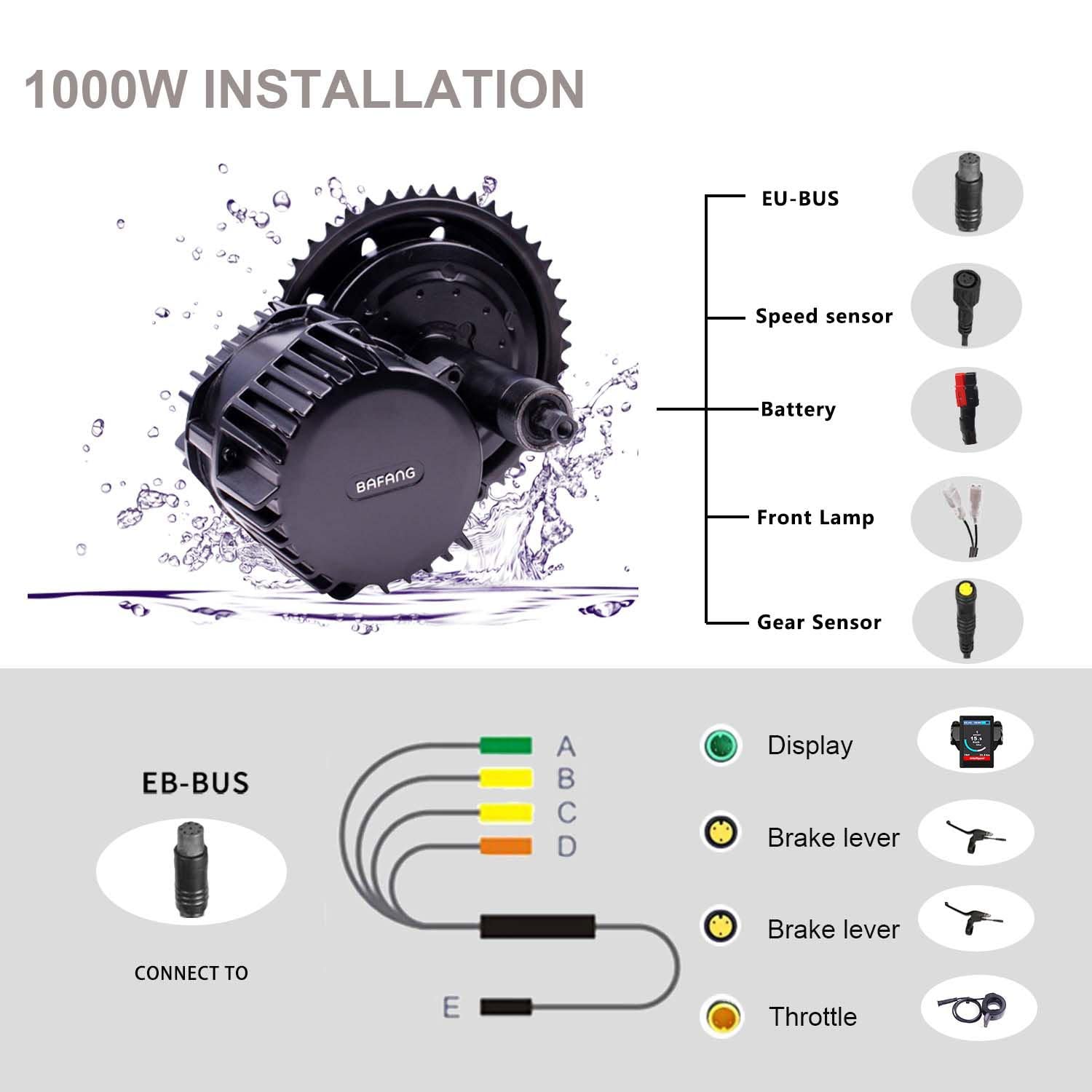 DERUIZ Electric Bike Motor 1000w Mid Drive BBSHD BBS03 E-Bike Kit Bicycle Motor Kit Electric Bike Conversion Kit Electrical Kits with Battery for MTB City Bikes Road Bicycle for Adults