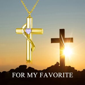 SOULMEET Crystal Cross Necklace for Ashes, Gold Plated Silver I Love You Forever Birthstone June Cross Urn Necklaces for Ashes Keepsake Cremation Jewelry for Pet Human Ashes