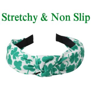 Budsmile 4PCS St. Patrick’s Day Headbands for Women Girls Party Gift Non-Slip Green Shamrock Leaves Knotted Wide Hairbands Yoga Hair Band Hair Hoops