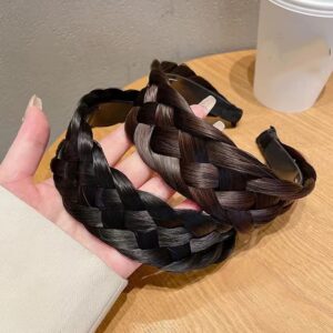 Wig Hair Band, Synthetic Hair Braided Headband, Fashion Princess Hair Wig Synthetic Hair Band, Wig Hair Bands For Women'S Hair Non Slip, Ladies Beauty Headwear (Dark Brown)