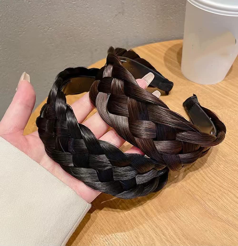 Wig Hair Band, Synthetic Hair Braided Headband, Fashion Princess Hair Wig Synthetic Hair Band, Wig Hair Bands For Women'S Hair Non Slip, Ladies Beauty Headwear (Dark Brown)