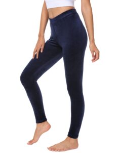 cozzyon women velour leggings, high waist soft leggings warm winter velour yoga pants(navy,m)