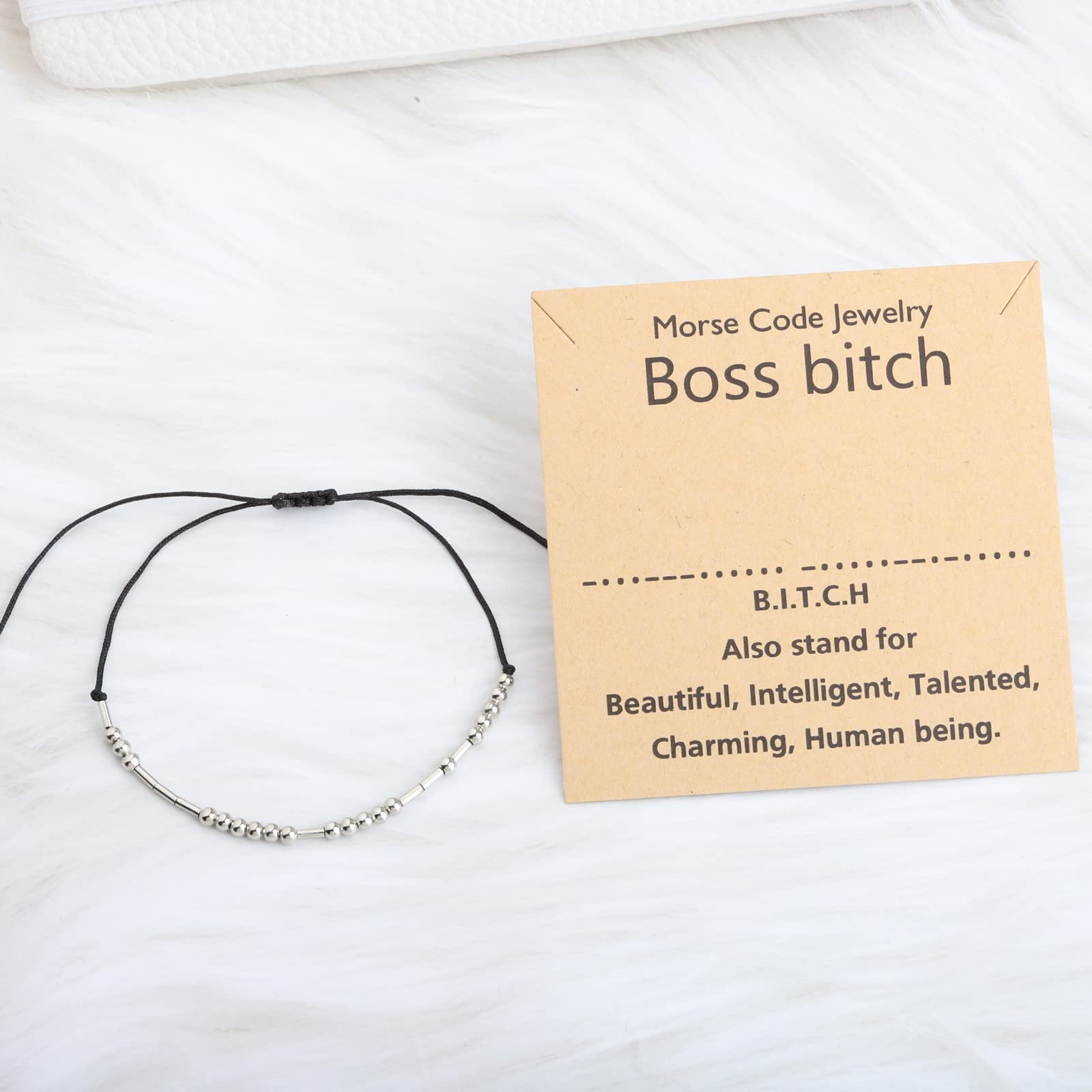 PLITI Boss Lady Morse Code Bracelet For Women Boss Mentor Leader Appreciation Jewelry (Boss bitch morse bg)