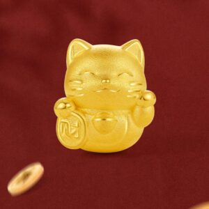 ZHOU LIU FU 24K Solid Gold Bracelet Real Gold Lucky Cat Charm Bracelet Yellow Gold Jewelry Fortune Cat Charm Bracelet for Women Red Bracelets (24K Solid Gold, 17cm /6.69 inch)