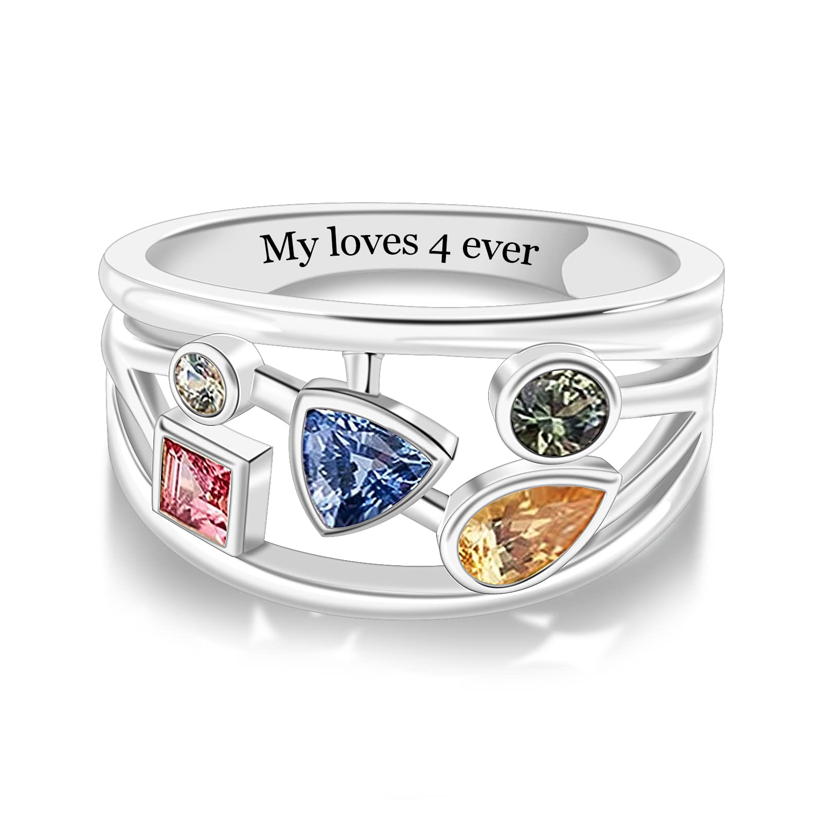 YUYOO Sterling Silver Custom Mothers Ring with 1-8 Simulated Birthstones Personalized Birthstone Ring for Women Custom Family Ring for Mom Wife Grandmother