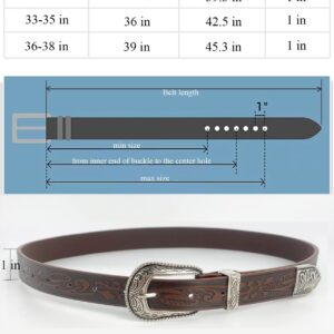 TOPACC Western Embossed Engraved Tooled Leather Belt for Women Brown Cowgirl Cowboy Country Belts for Jeans Pants Girls