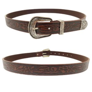 TOPACC Western Embossed Engraved Tooled Leather Belt for Women Brown Cowgirl Cowboy Country Belts for Jeans Pants Girls