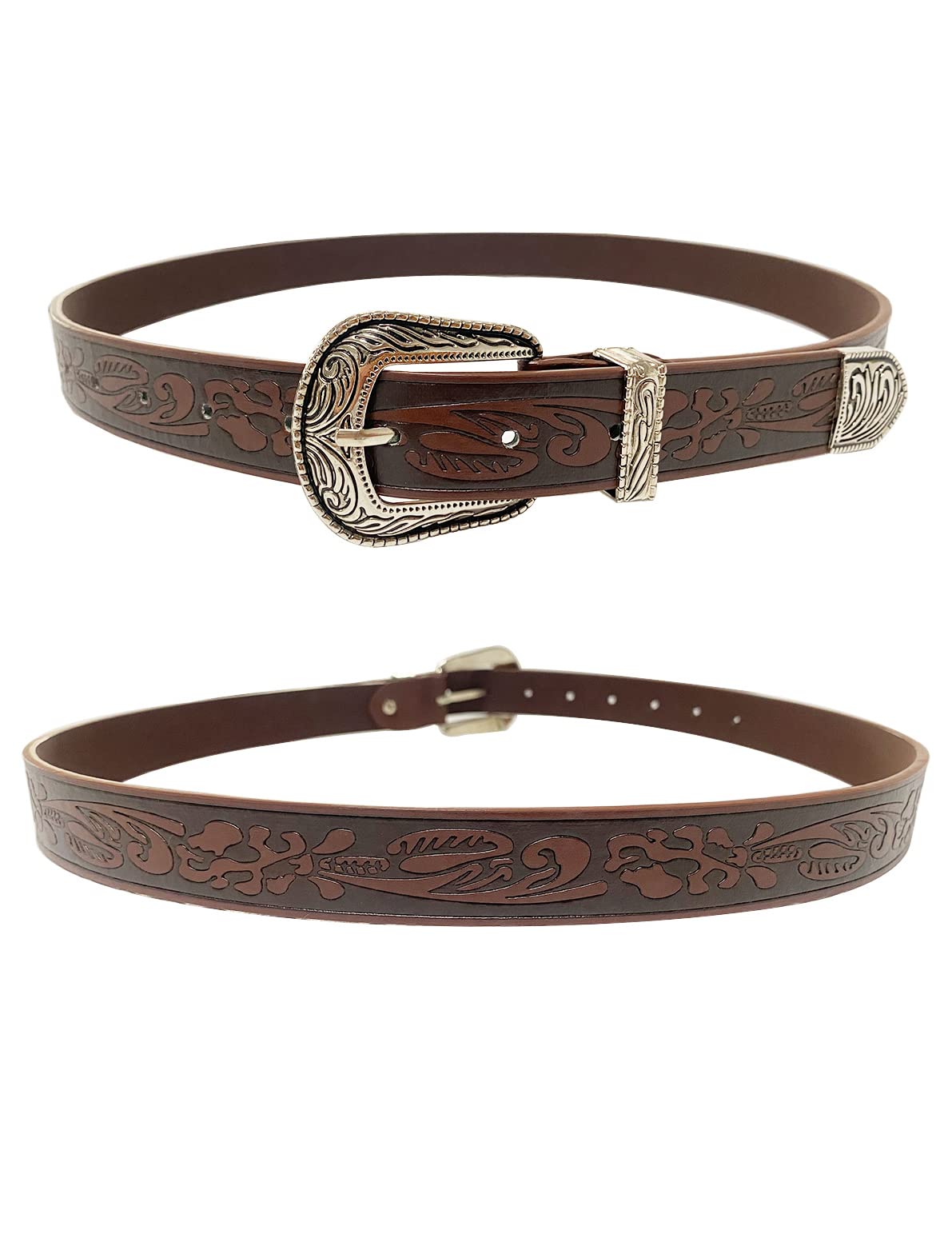 TOPACC Western Embossed Engraved Tooled Leather Belt for Women Brown Cowgirl Cowboy Country Belts for Jeans Pants Girls