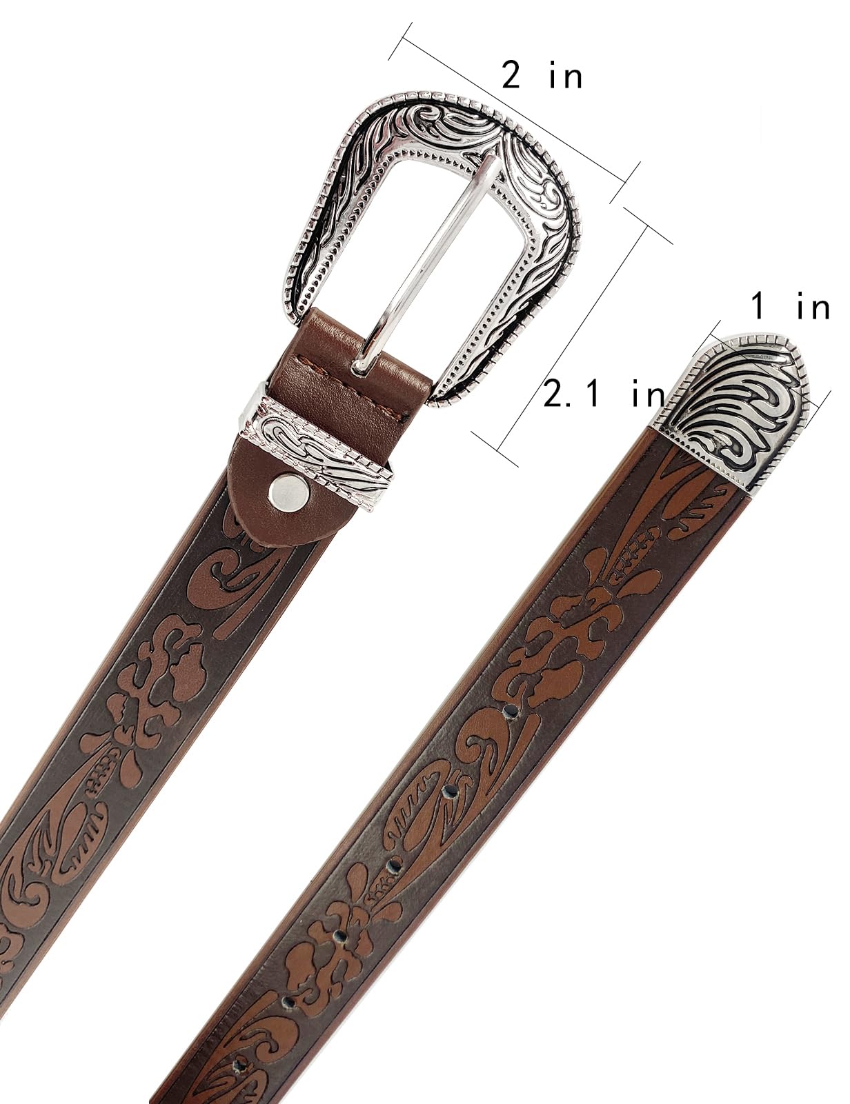 TOPACC Western Embossed Engraved Tooled Leather Belt for Women Brown Cowgirl Cowboy Country Belts for Jeans Pants Girls