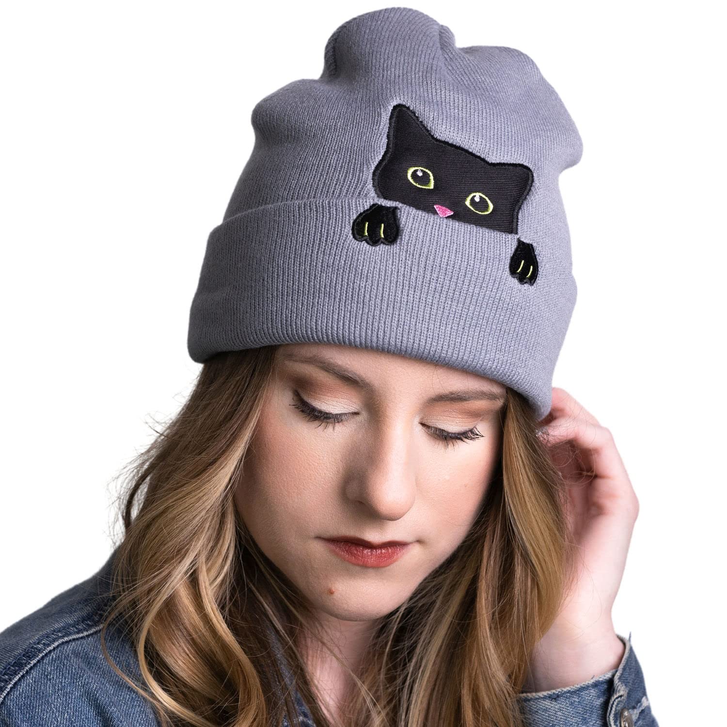 Cat Beanie Winter Hats for Women - Cute Cat Ear Beanie Womens Beanie - Cat Hat, Cat Gifts for Cat Lovers, Teen Girl Gifts, Cat Mom Gifts, Gifts for Mom Grey