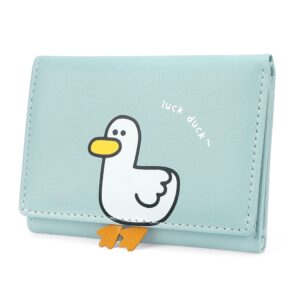 conisy cute wallets for women, leather rfid blocking small trifold wallet with id window for girls and ladies womens wallet (duck blue)