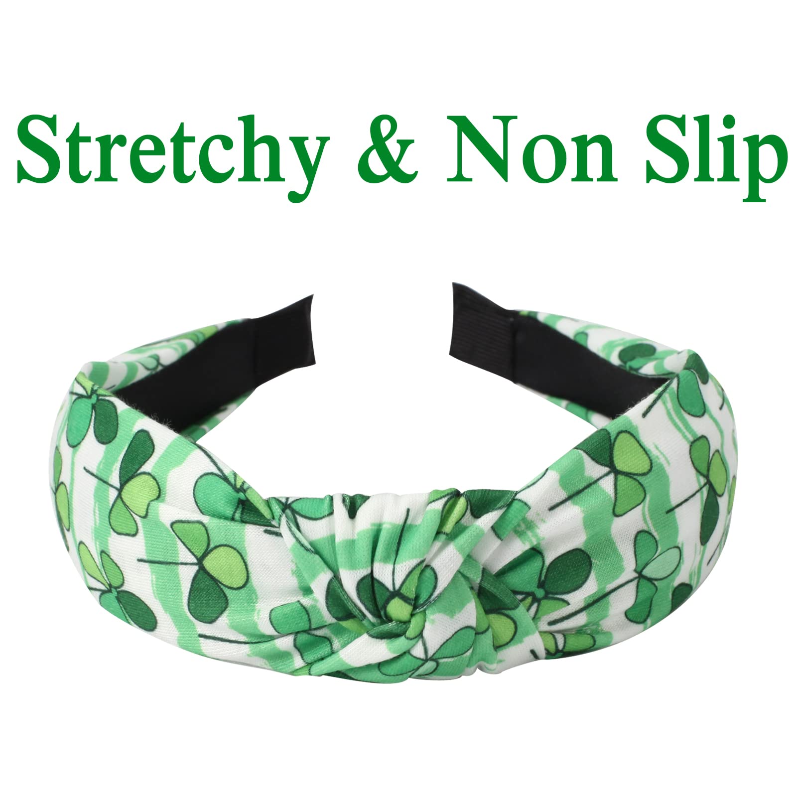 Budsmile 4PCS St. Patrick’s Day Headbands for Women Girls Party Gift Non-Slip Green Shamrock Leaves Knotted Wide Hairbands Yoga Hair Band Hair Hoops