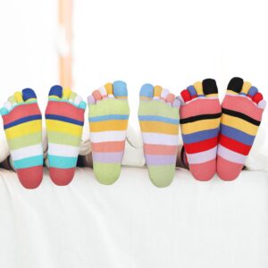 Bencailor 5 Pairs Women's Toe Socks Cotton Five Toe Finger Socks Toe Separator Socks for Women Men Athletic (Lovely Color)