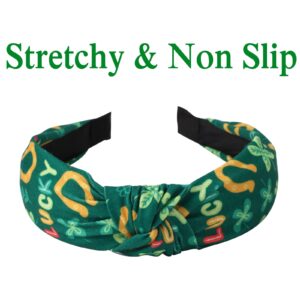 Budsmile 4PCS St. Patrick’s Day Headbands for Women Girls Party Gift Non-Slip Green Shamrock Leaves Knotted Wide Hairbands Yoga Hair Band Hair Hoops