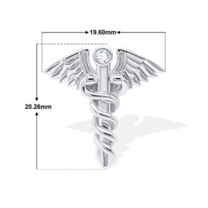 Poshadime Caduceus Necklace for Women 925 Sterling Silver Doctor Nurse Themed Pendant Angel Wings Snake Jewelry 1/20 Carat Round Cut Diamond 18" Chain Necklace (I-J Color, Metal Stone, Diamond