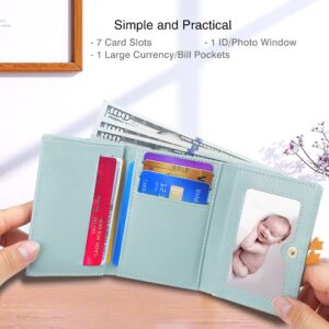 CONISY Cute Wallets for Women, Leather RFID Blocking Small Trifold Wallet with ID Window for Girls and Ladies Womens Wallet (Duck Blue)