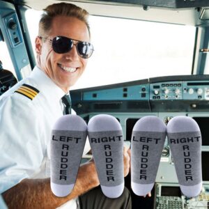 MBMSO 1 Pairs Pilot Socks Gifts Aviation Socks for Men Left Rudder Right Rudder Aviation Themed Gifts (1 Pair Grey LR Rudder socks)