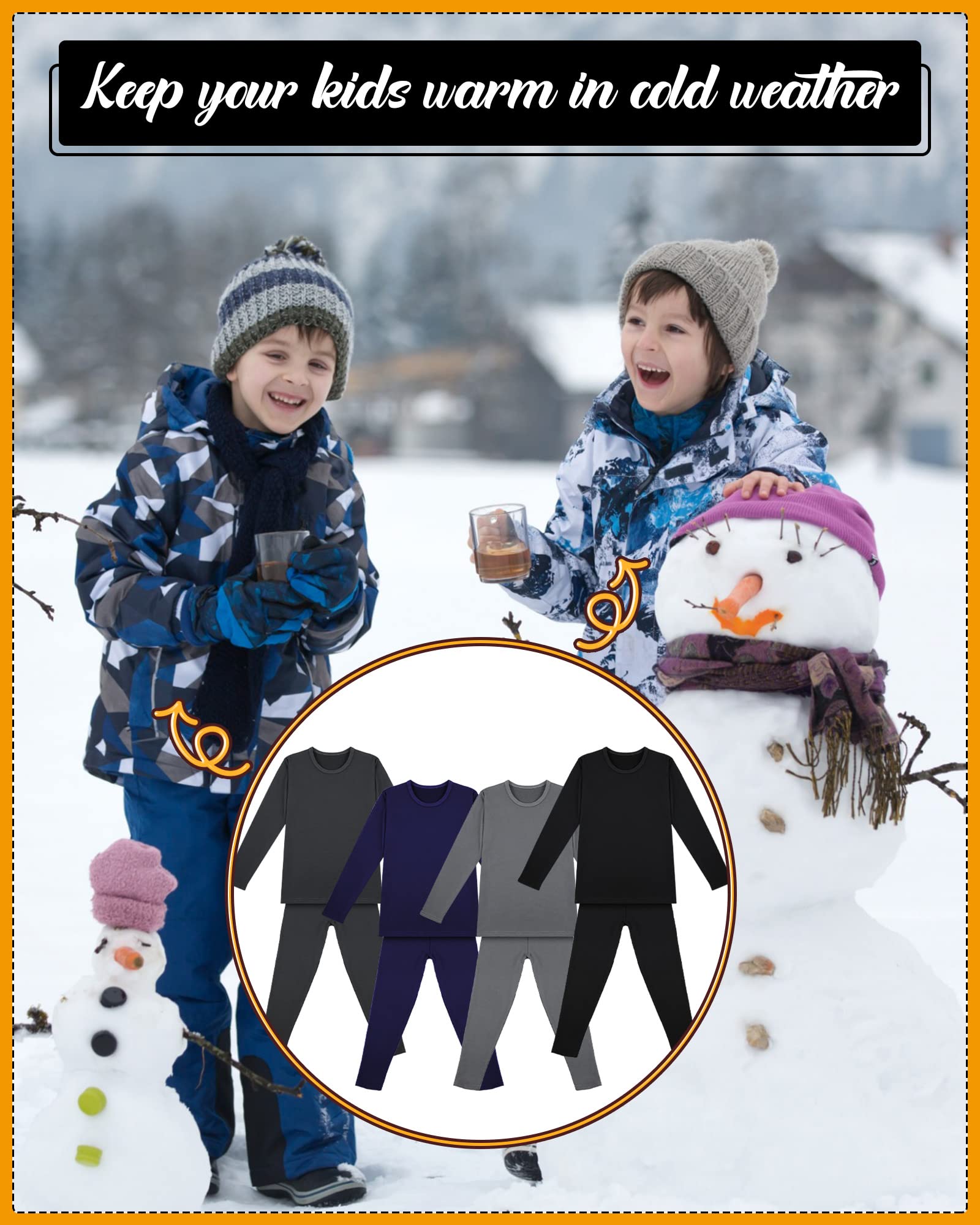 Taiyin 6 Sets Boys Thermal Underwear Warm Soft Thermal Top and Long Underwear Winter for Kids Boy(L)