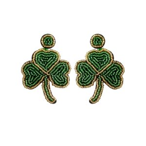 st. patrick's day green leaf beaded dangle earrings handmade braid irish shamrock shape earrings for women jewelry(b)