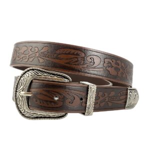 TOPACC Western Embossed Engraved Tooled Leather Belt for Women Brown Cowgirl Cowboy Country Belts for Jeans Pants Girls