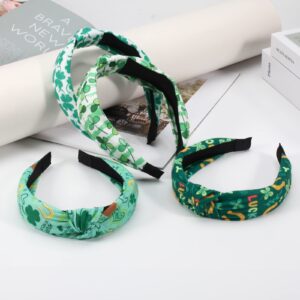 Budsmile 4PCS St. Patrick’s Day Headbands for Women Girls Party Gift Non-Slip Green Shamrock Leaves Knotted Wide Hairbands Yoga Hair Band Hair Hoops