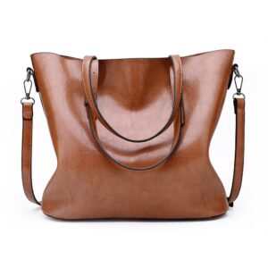 Women's oily leather totebag,Vertical zipper open shoulder bag,Women's cross body bag (Khaki)