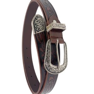 TOPACC Western Embossed Engraved Tooled Leather Belt for Women Brown Cowgirl Cowboy Country Belts for Jeans Pants Girls