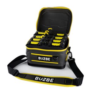 BUZBE Swarm 15 Modular Tackle Bag, Premium Waterproof Tackle Bag, Customizable Fishing Tackle Bag, Compact Dry Bag, Saltwater Fishing Tackle Bag, Grey and Yellow