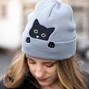 Cat Beanie Winter Hats for Women - Cute Cat Ear Beanie Womens Beanie - Cat Hat, Cat Gifts for Cat Lovers, Teen Girl Gifts, Cat Mom Gifts, Gifts for Mom Grey