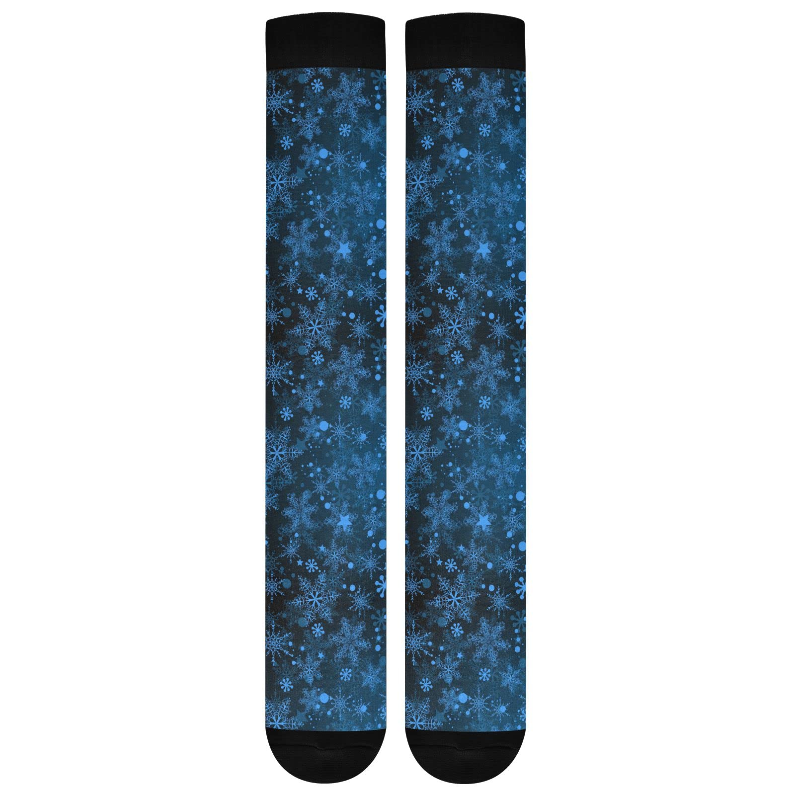 Kigai 1 Pair Winter Blue Snowflake Compression Socks 20-30mmHg Knee High Women Socks Tube Athletic Stockings for Men Sport Soccer Running Cycling Medical Nurse Winter Travel