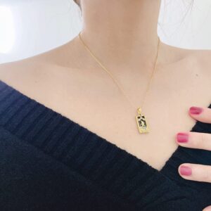 AYNN 18k Gold Plated 316L Stainless Steel Square Colorful Enamel Tarot Cards Pendant Necklace Jewelry Hypoallergenic (Empress)