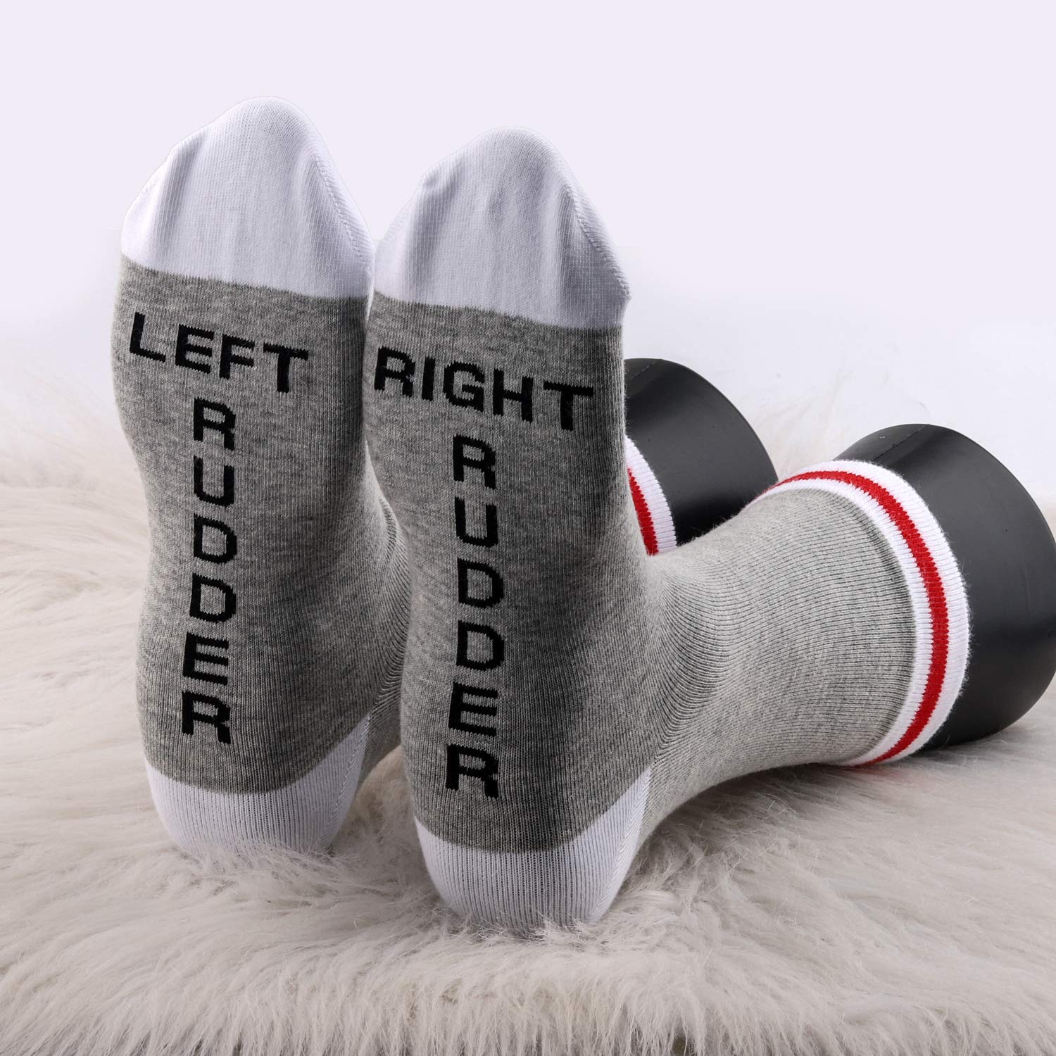 MBMSO 1 Pairs Pilot Socks Gifts Aviation Socks for Men Left Rudder Right Rudder Aviation Themed Gifts (1 Pair Grey LR Rudder socks)