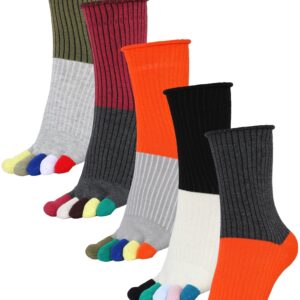 Bencailor 5 Pairs Women's Toe Socks Cotton Five Toe Finger Socks Toe Separator Socks for Women Men Athletic (Simple Color)