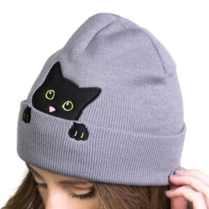 Cat Beanie Winter Hats for Women - Cute Cat Ear Beanie Womens Beanie - Cat Hat, Cat Gifts for Cat Lovers, Teen Girl Gifts, Cat Mom Gifts, Gifts for Mom Grey