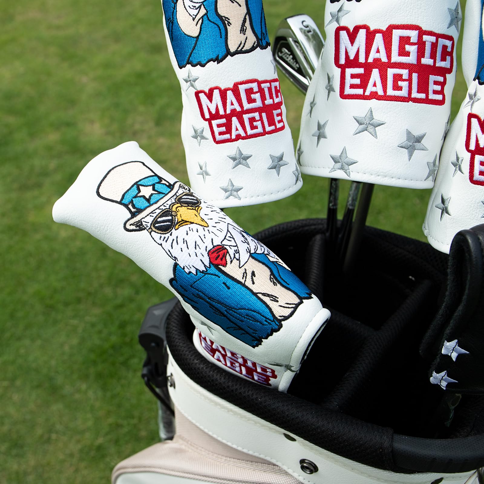 Golf Blade Putter Cover, USA Style Magic Eagle Elegant Embroidery Premium Leather Golf Blade Putter Headcover Putter Head Covers for Titleist Scotty Cameron Ping Taylormade Odyssey