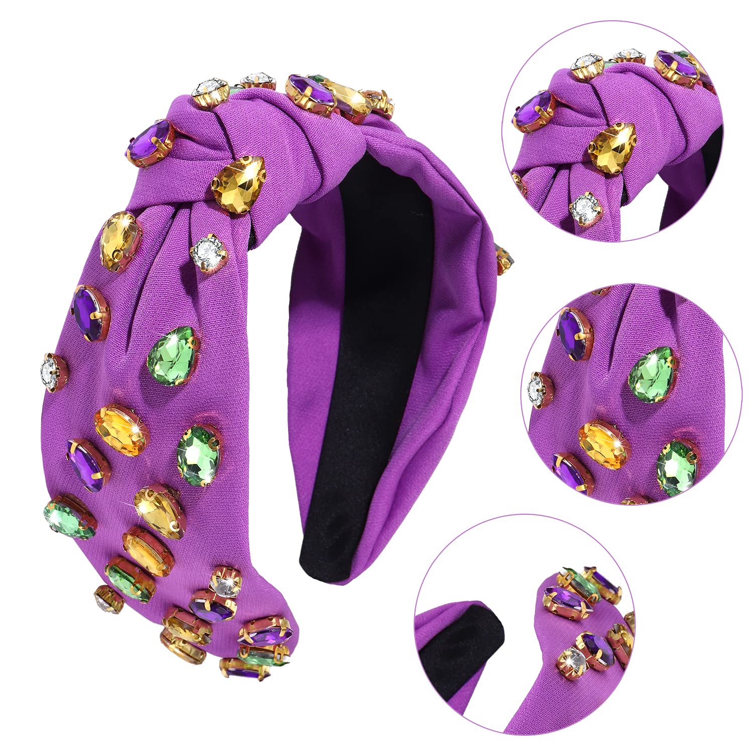 Mardi Gras Headband Crystal Velvet Headband Cross Knotted Turban Headdress Colorful rhinestone Statement Wide Hair Band Hoop Accessories For Women Girls