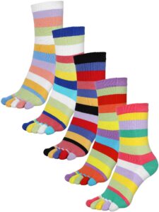 bencailor 5 pairs women's toe socks cotton five toe finger socks toe separator socks for women men athletic (lovely color)