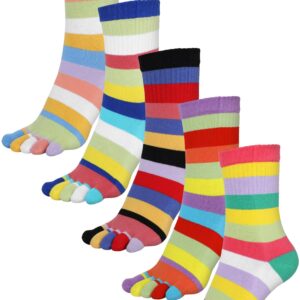 Bencailor 5 Pairs Women's Toe Socks Cotton Five Toe Finger Socks Toe Separator Socks for Women Men Athletic (Lovely Color)