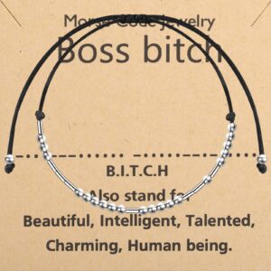 PLITI Boss Lady Morse Code Bracelet For Women Boss Mentor Leader Appreciation Jewelry (Boss bitch morse bg)